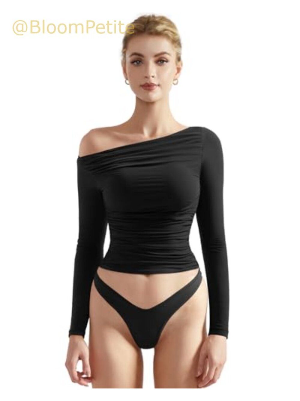 Women Long Sleeve Off Shoulder Fitted Crop Top Ruched Y2K Going Out Shirt